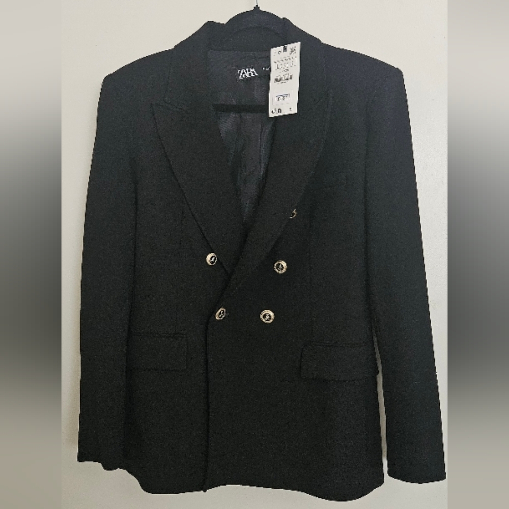 NWT Zara Black Double-Breasted Blazer | Size L